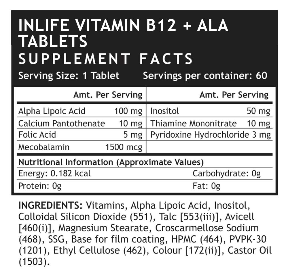 INLIFE Vitamin B12 + ALA 60 tablet(s) online in India
